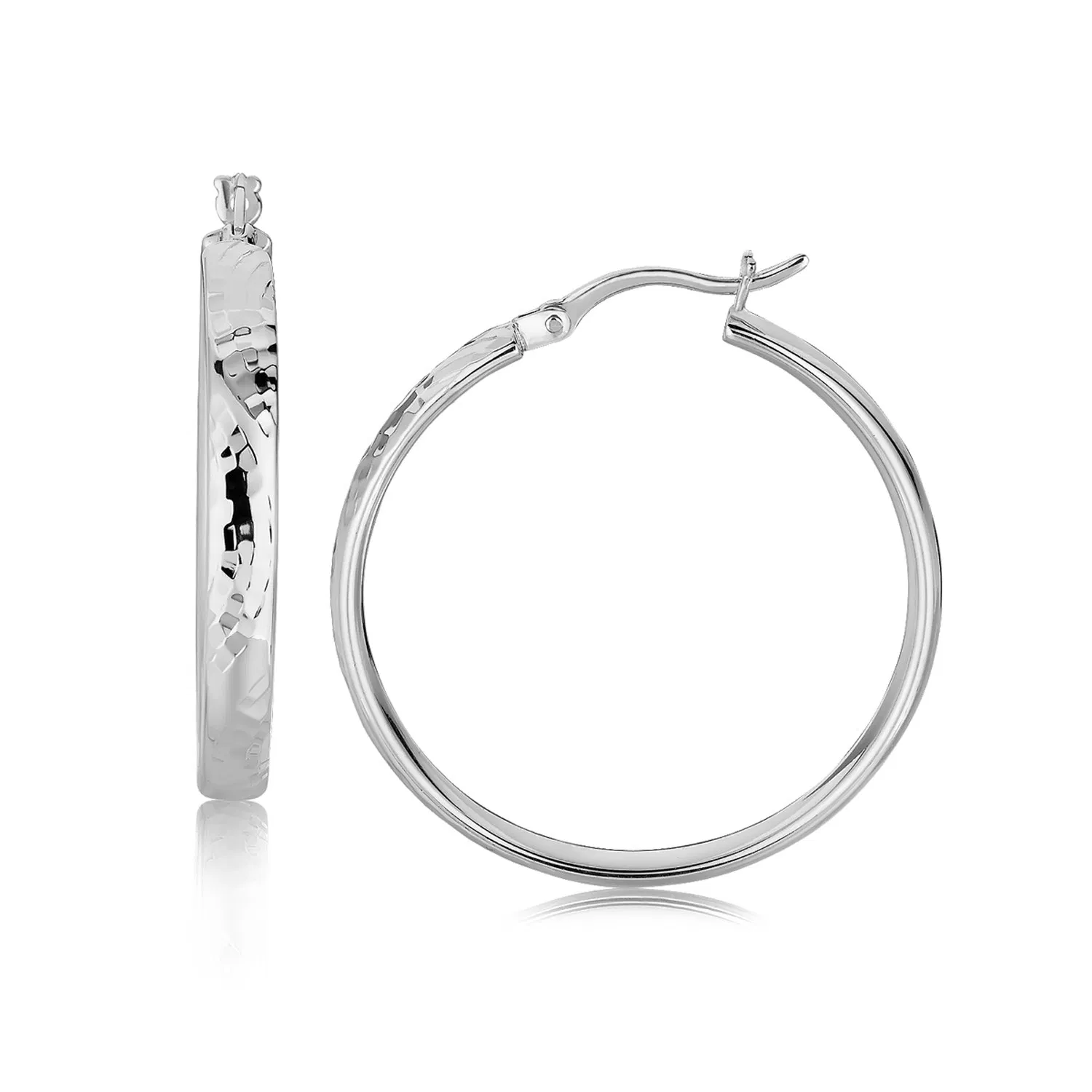 Sterling Silber Hammered Style Hoop Ohrringe mit Rhodium Plating (4x30mm)