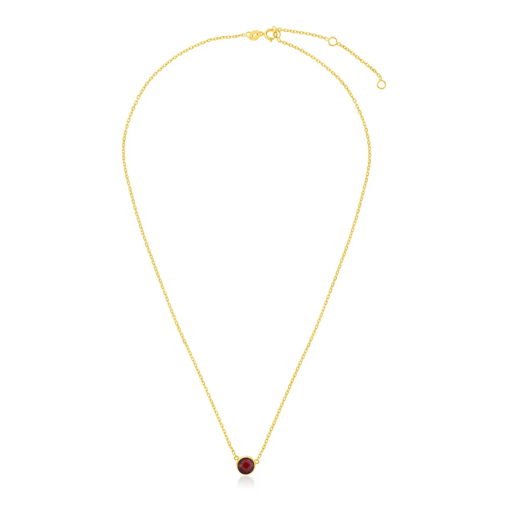 14 Karat Gelbgold 17 Zoll Halskette mit rundem Granat