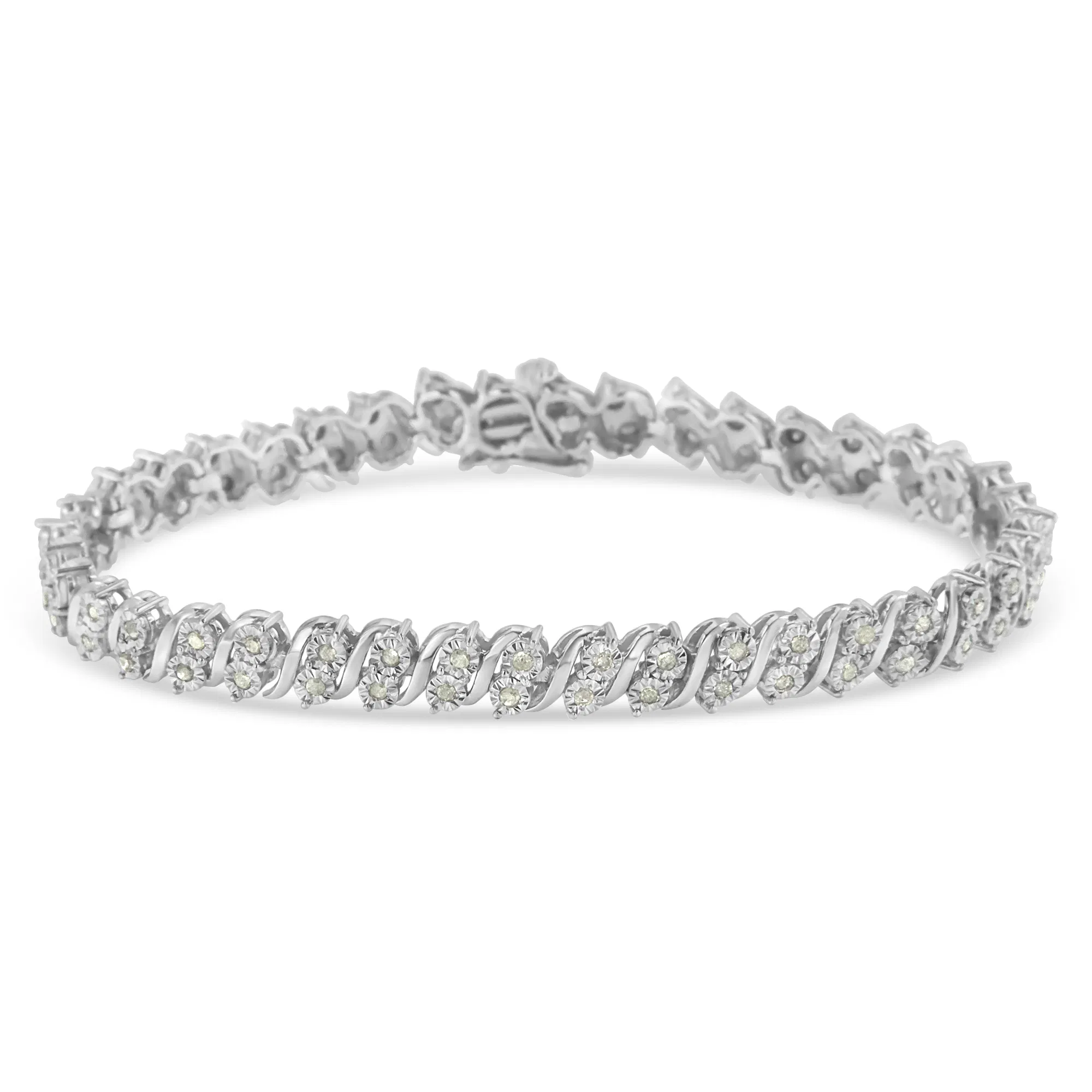 .925 Sterling Silber 1,0 Cttw Rose cut Diamond Two Stone S Link Tennis Armband (I-J Farbe, I2 - I3 Klarheit) - 7 '