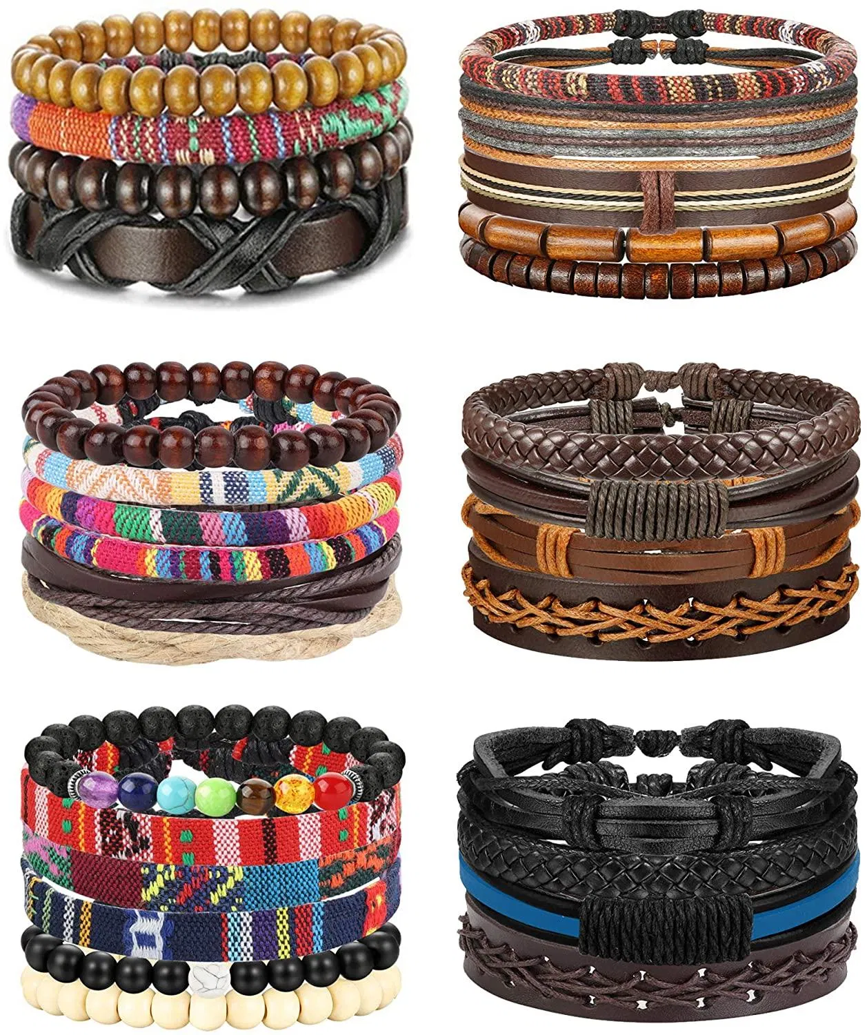 29Pcs geflochtes Lederarmband für Männer Frauen Holzperlen String Cuff Wrap Armband Set Adjustable