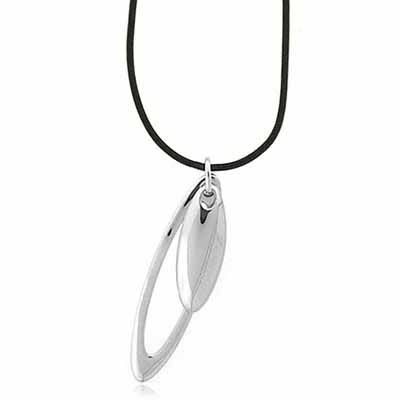 Echtes Leder Halskette mit Sterling Silber Doppel Oval Anhänger