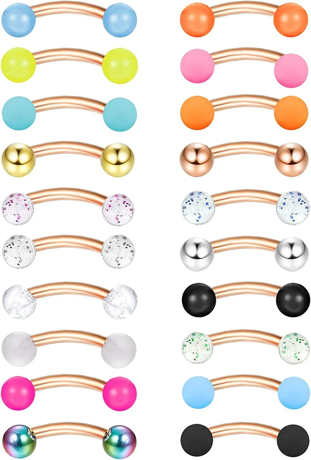 20Pcs 16G Augenbrauenringe Edelstahl Daith Rook Ohrringe Kurve Barbell Augenbrauenringe für Frauen Männer Körper Piercing für Bauch Lippe Ohr 6mm