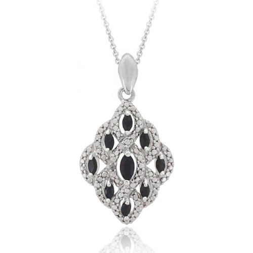 Sterling Silber Echt Saphir & Diamant Marquise Hänger