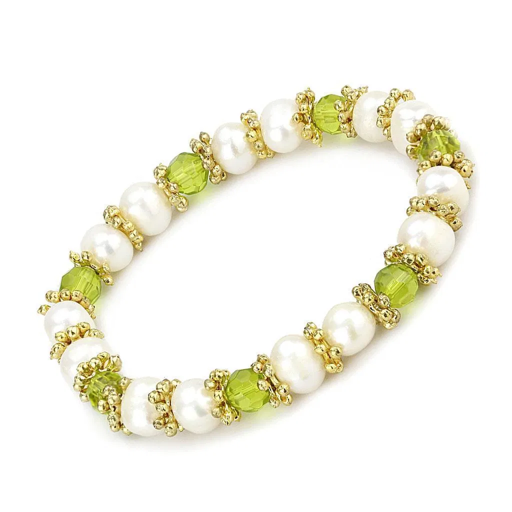 LO4656 - Antike Silber-weißes Metallarmband mit synthetischer Perle in Peridot
