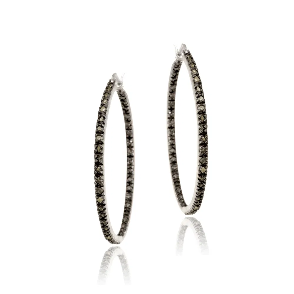 Sterling Silber 3/4ct. TDW Champagner Diamant Inside Out Hoop Ohrringe