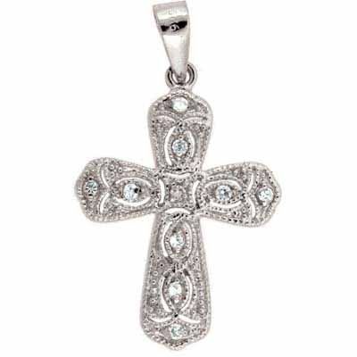 Sterling Silber simuliert Diamant CZ Filigree Kreuz Anhänger
