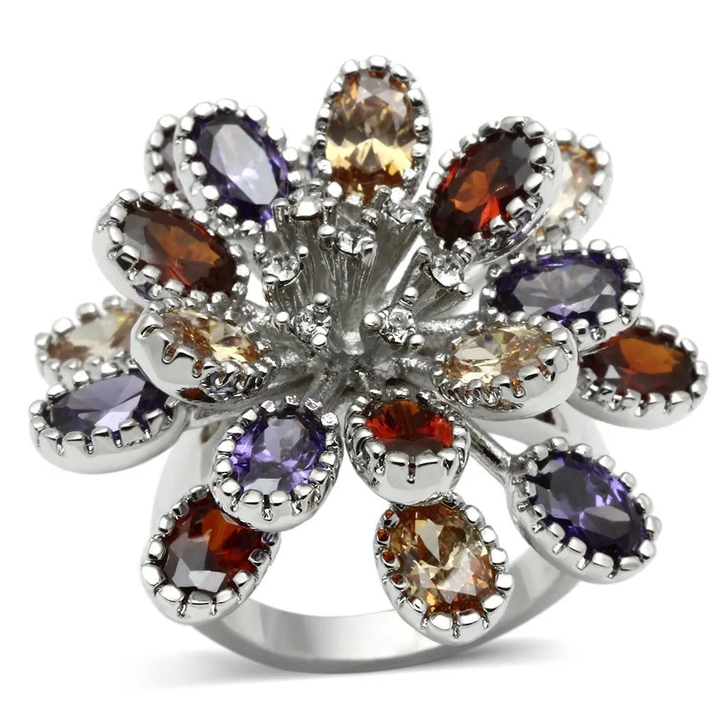 3W251 - Rhodium-Messing - Ring mit AAA-Klasse CZ in mehrfarbigen Farben