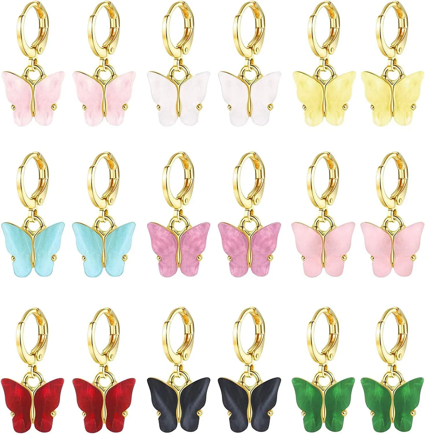 9 Paare Schmetterlings-Ohrringe für Frauen Mädchen Acryl Schmetterlings-Hoop - Ohrringe bunte Drop Dangle Schmetterlings-Ohrringe Set Mode Schmetterlings-Geschenk