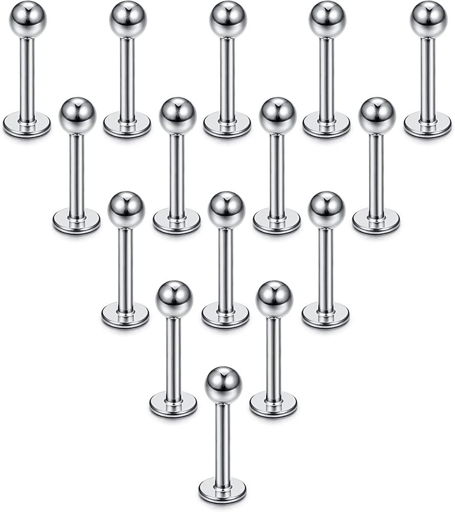 15PCS 16G Edelstahl-Lippenringe Labret Nasen Studs Piercing Labret Monroe Nasen Studs Ohr Tragus Helix Ohrring 3mm Ball 6 mm Bar Länge