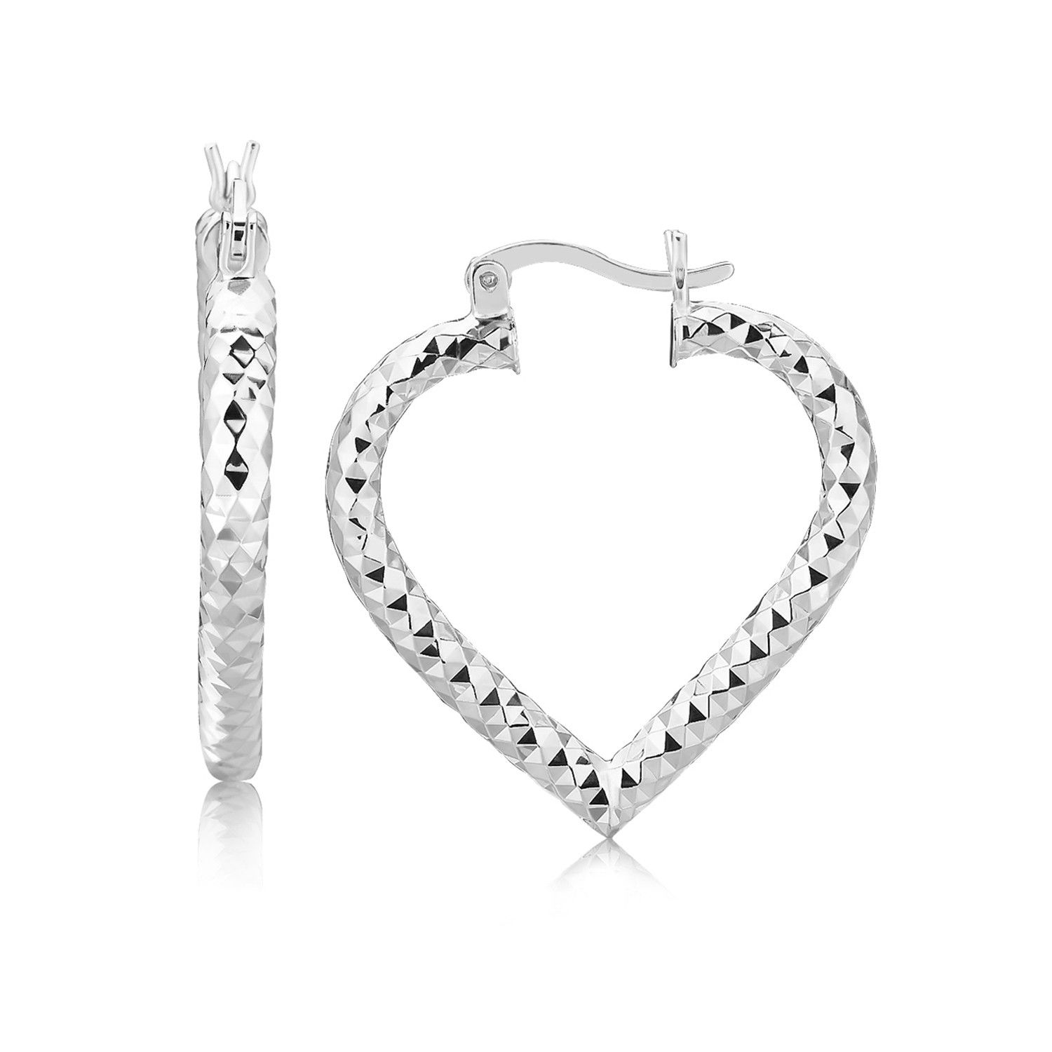 Sterling Silver Rhodium Plated Heart Style Hoop Diamond Cut Ohrringe (3x22mm)