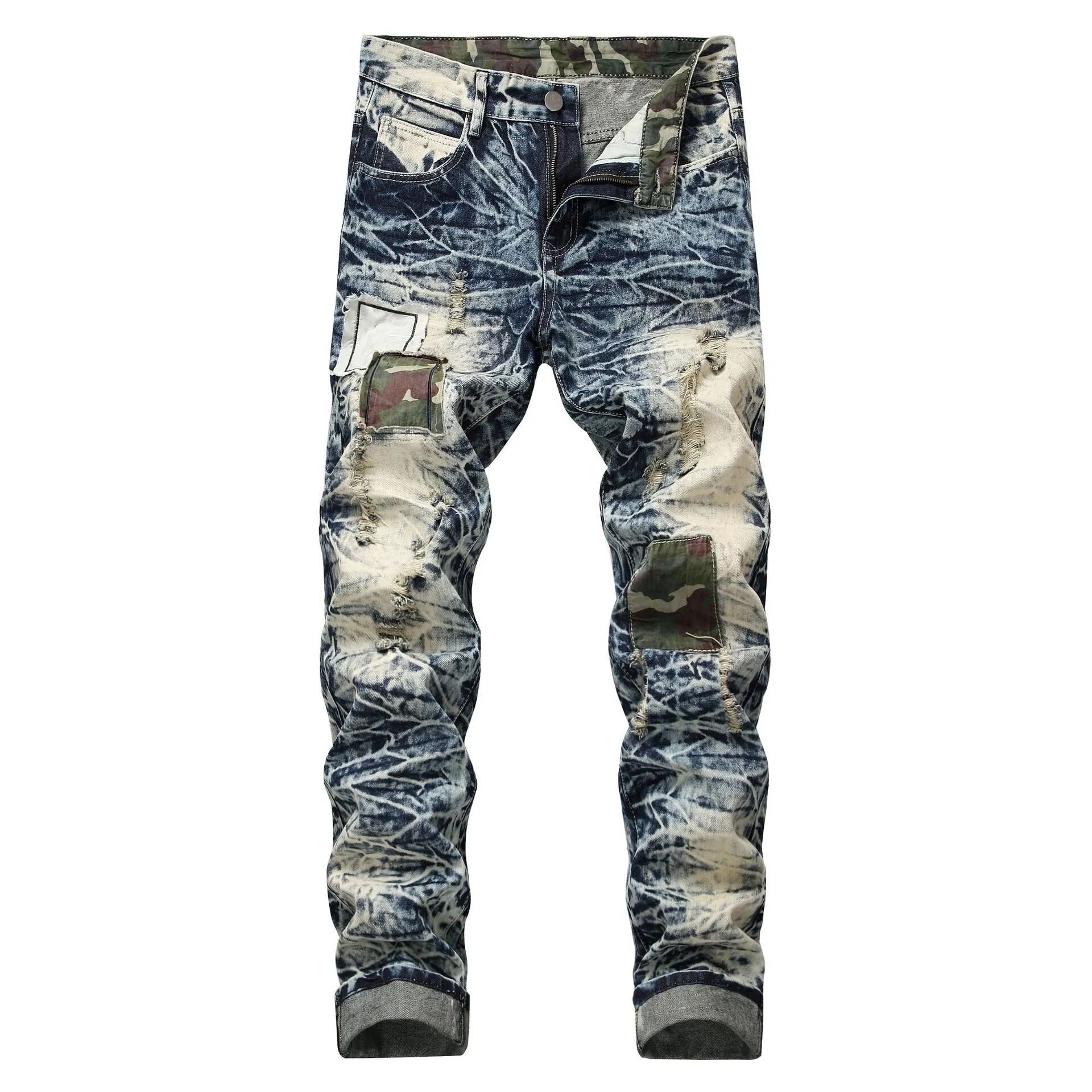 Männer Jeans Biker Moto Distressed zerstört Mode Skinny Fit Jeans