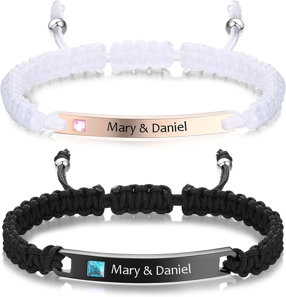 Personalisierte ID Paare Armbänder Custom Nameplated Gravured ID Matching Paare Armbänder Personalisierte handgefertigte geflochten Seil Armbänder für Männer Frauen