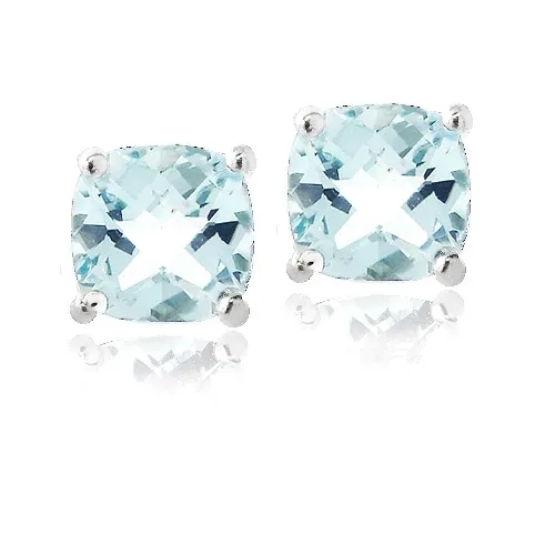 Sterling Silver 4,3ct Blue Topaz Cushion-Cut Stud Ohrringe, 7mm