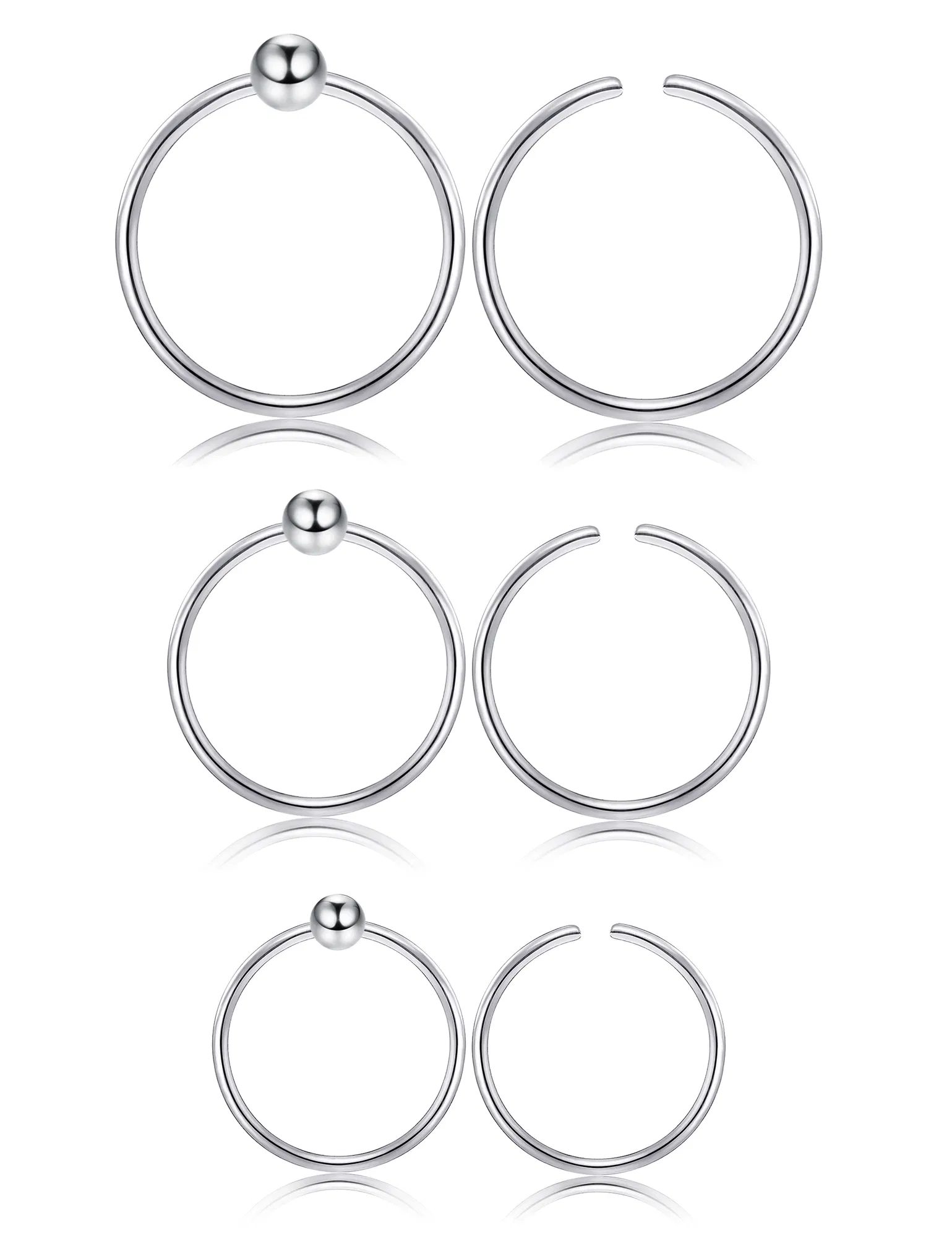 22G 6Pcs Hoop Nose Ringe für Frauen 925 Sterling Silber Knorpel Ohrringe Hoop Set Helix Piercing Schmuck Hoop Rook Piercing Ohrringe hypoallergen 8mm 10mm 12 mm
