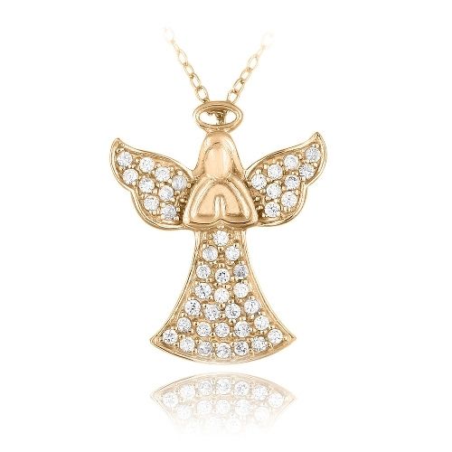 Rose Gold Ton über Sterling Silber CZ Gebet Engel Halskette