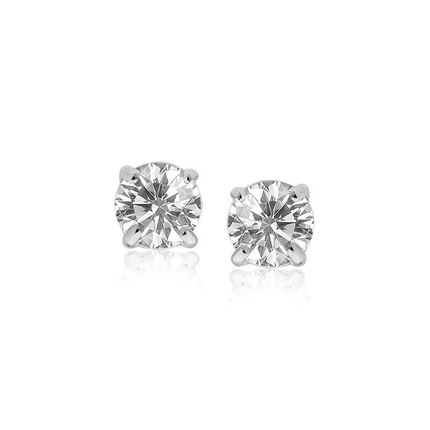 14 Karat Weißgold Stud Ohrringe mit Weißfarben Facetted Cubic Zirkonia (6mm)