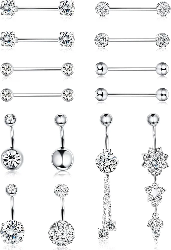 Nipple Rings Dangle Belly Button Ringe für Frauen 14G 316L Chirurgische gebogene Nabel Barbell CZ Zunge Ringe Nipple Piercing Schmuck