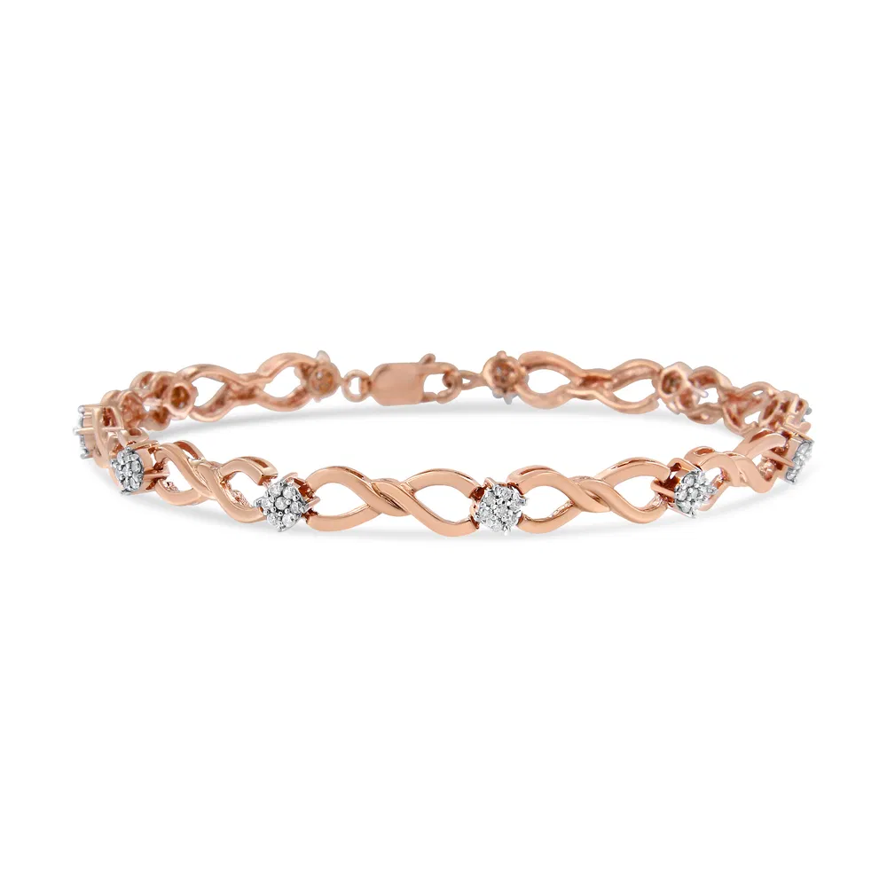 10 Karat Rose Gold Plated .925 Sterling Silber 1/2 Cttw Diamant Infinity Link Tennis Armband (H-I Farbe, I2 - I3 Klarheit) -7'