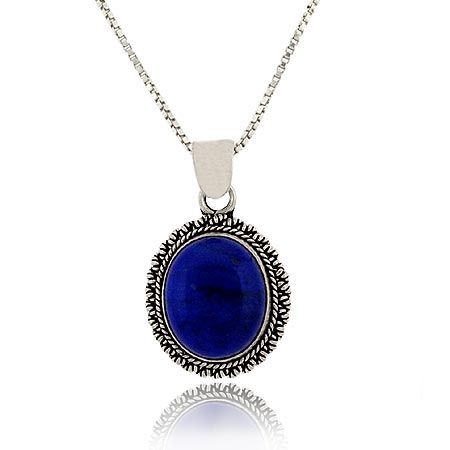 Sterling Silber Lapis Twist Border Oval Pendant