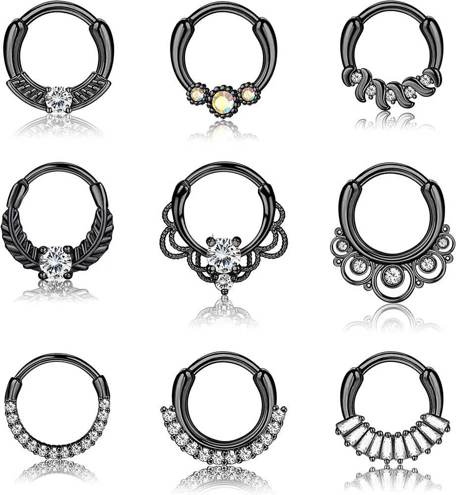 9Pcs 16G Septum Clicker Ringe Edelstahl CZ Septum Knorpel Helix Tragus Hoop Daith Ohrringe Nasenring Hoop für Frauen Männer Nasen Piercing 10MM