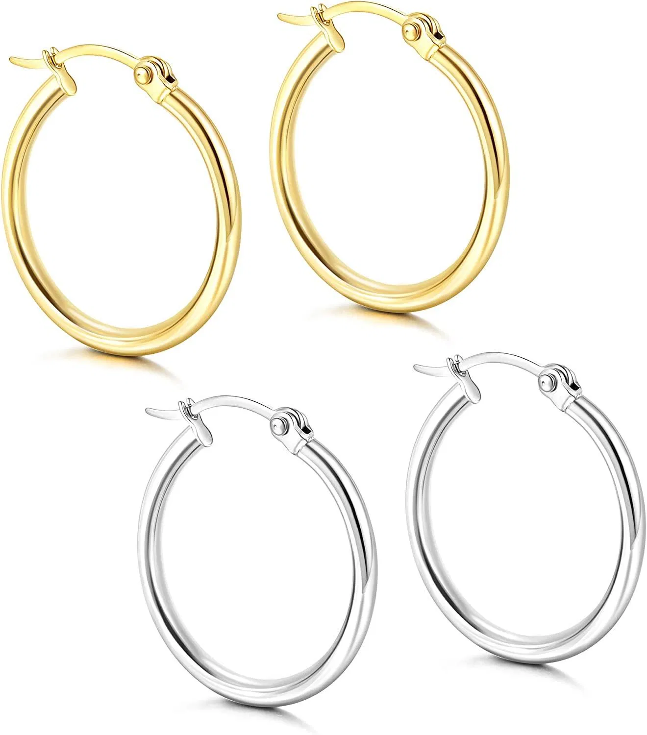 2 Paare Edelstahlschleife Ohrringe Set süße Huggie Ohrringe für Frauen; Zwei Farben in einem Satz; 50mm