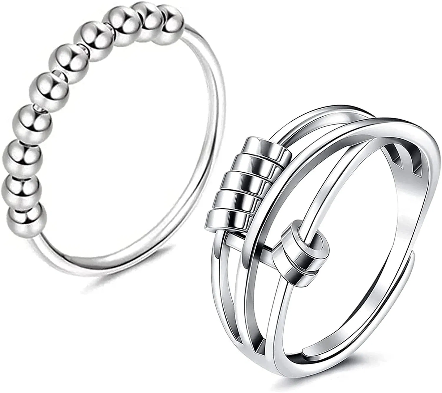 Angstringe für Frauen Mädchen Männer Kupfer offen verstellbare Fidget Ringe & Edelstahl dünne Band Spinner Fingerring mit Perle Billige Knöchelringe Stimmungsringe Größe 7