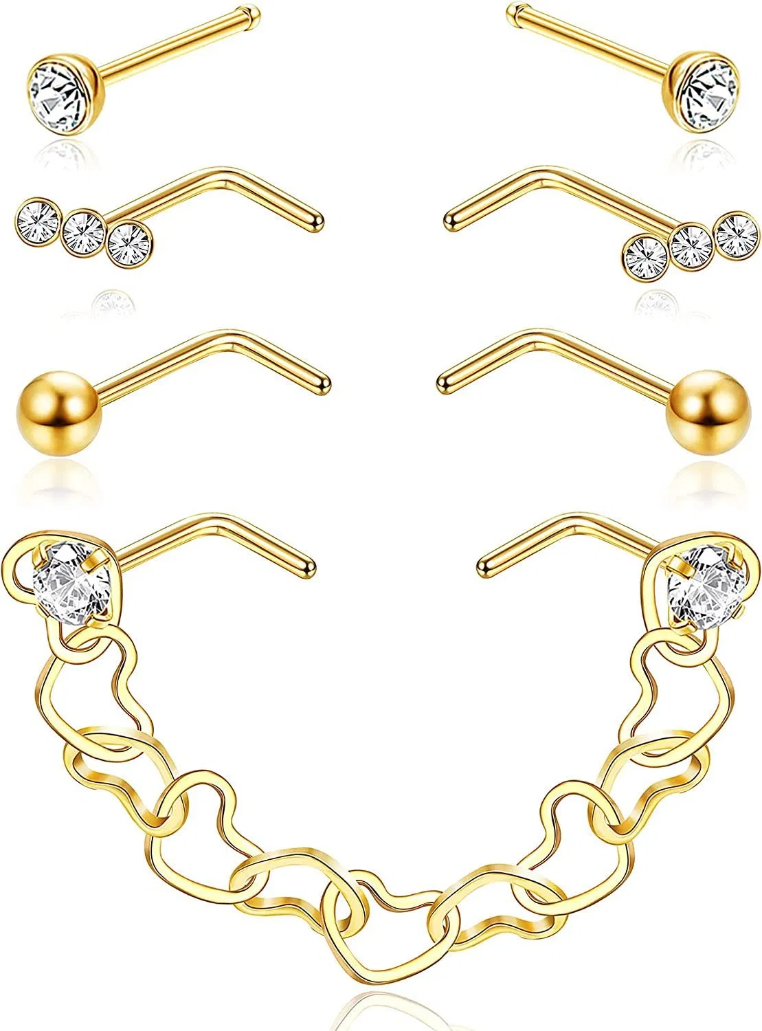 Nasenstabel Nasenkette für Frauen Nasenloch Piercing Kette 316L Edelstahl Nasenringe L-geformte Nasenkette Nasen Piercing Kette Nasenloch Piercing Schmuck
