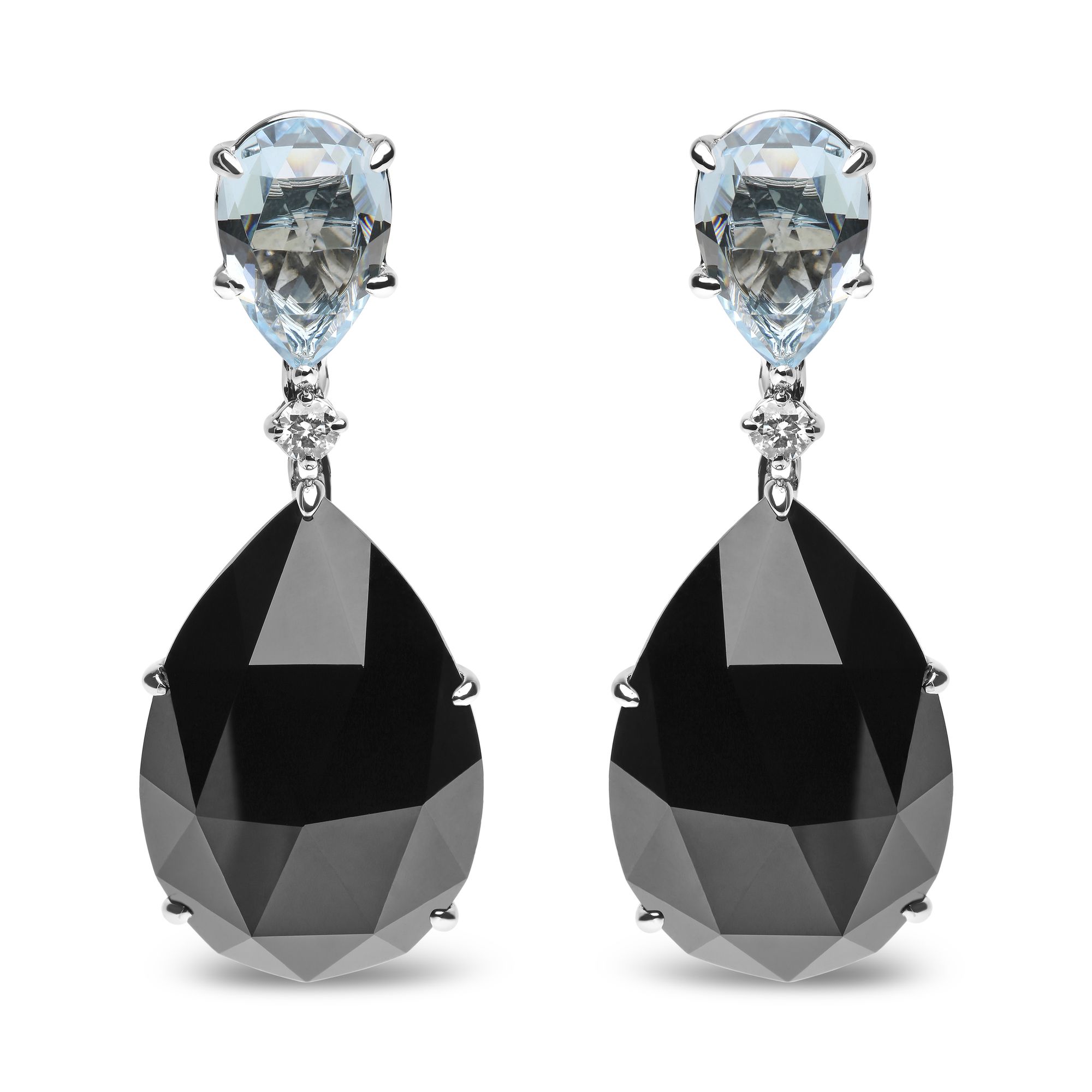 18 Karat Weißgold 1 / 5 Cttw Diamant mit Pear-Cut Sky Blue Topaz und Pear-Cut Black Onyx Edelstein Dangle Ohrring (G-H Farbe, SI1 - SI2 Klarheit)