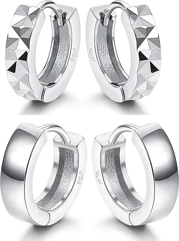 2 Paare Hoop Ohrringe 925 Sterling Silber Ohrringe für Frauen hypoallergene Ohrringe.