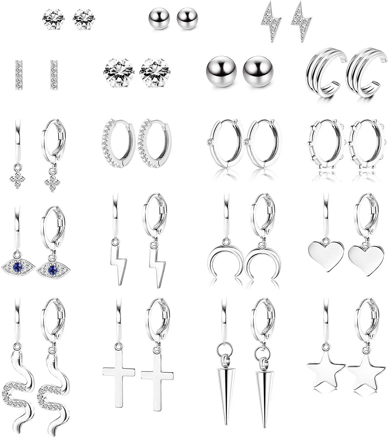 19 Paare kleine Hoop Ohrringe mit Charme Gold / Silberton Dangle Ohrringe süße Huggie Hoop Ohrringe Set für Frauen