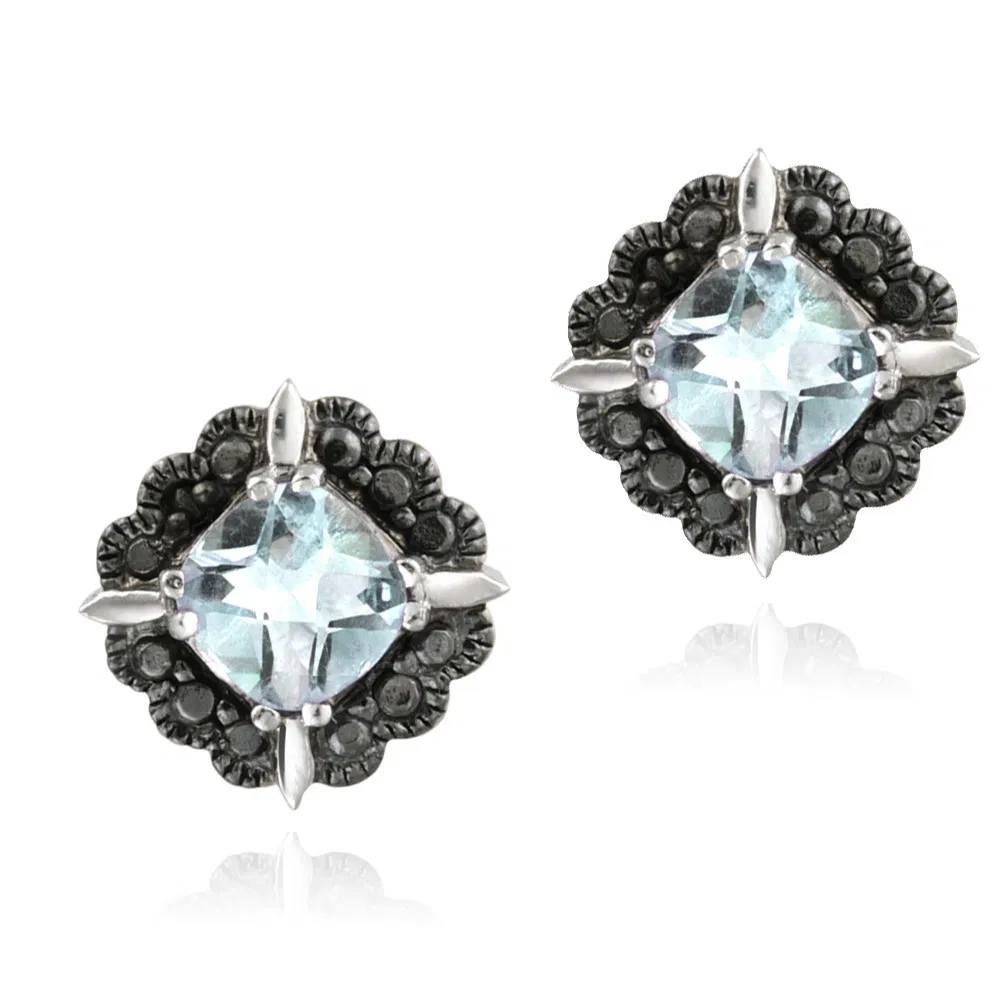 Blaue Topaz & Black Diamond Accent Stud Ohrringe