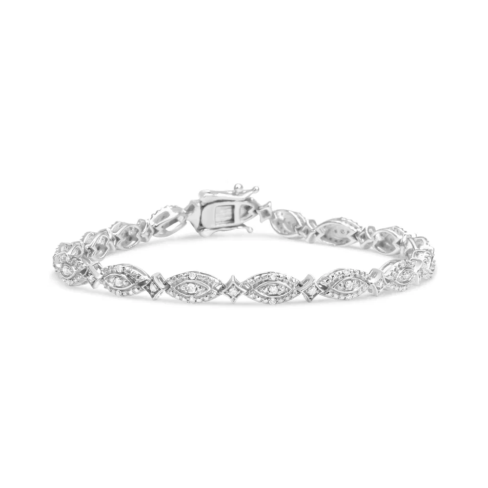 .925 Sterling Silber 1 / 2 Cttw Diamant wechselnde Marquise und Starburst-förmige Link-Armband (I-J - Farbe, I2 - I3 Klarheit) - 7,25