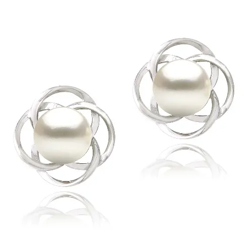 Sterling Silber Süßwasser kultiviert Pearl Flower Stud Ohrringe