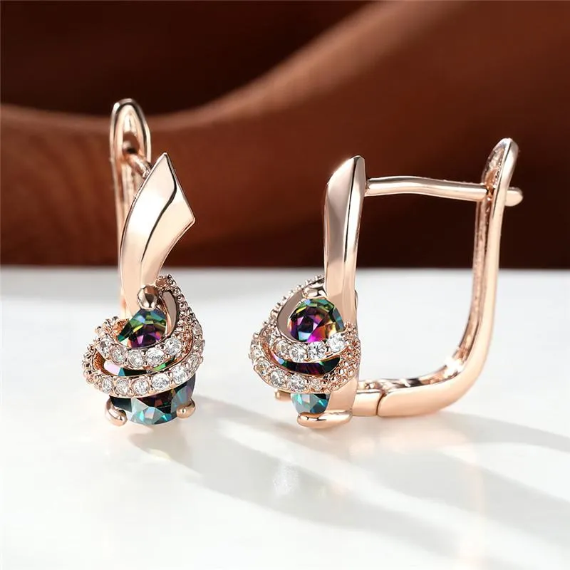1 Paar Rose Golden Teardrop Cut Purple Stone Clip On Claw Ohrringe Drop Dangle Spiral Ohrringe Hochzeit Schmuck