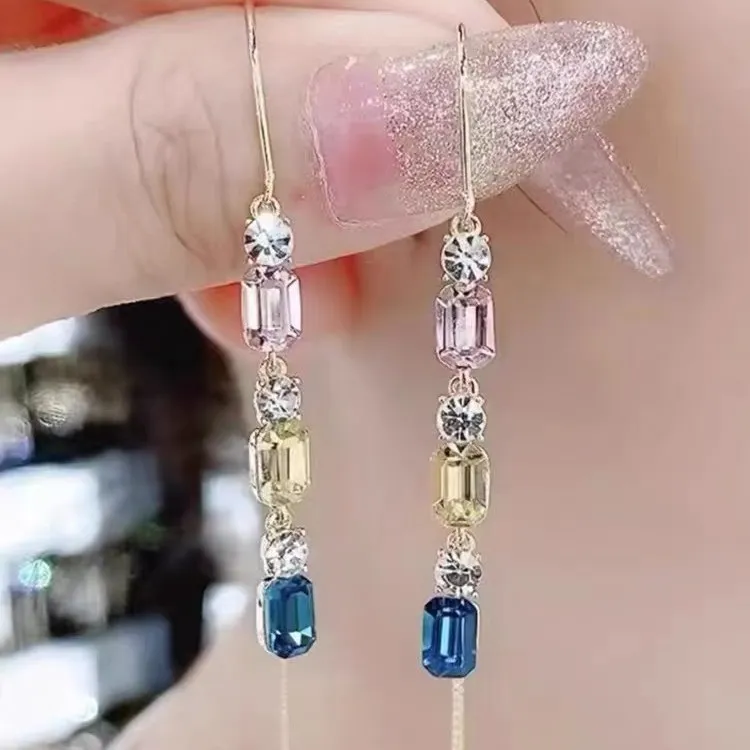 Ohrring Farbige Diamant-Eincrusted Geometrische Tassel Anti-Ohr - Fallen Linie Weiblich