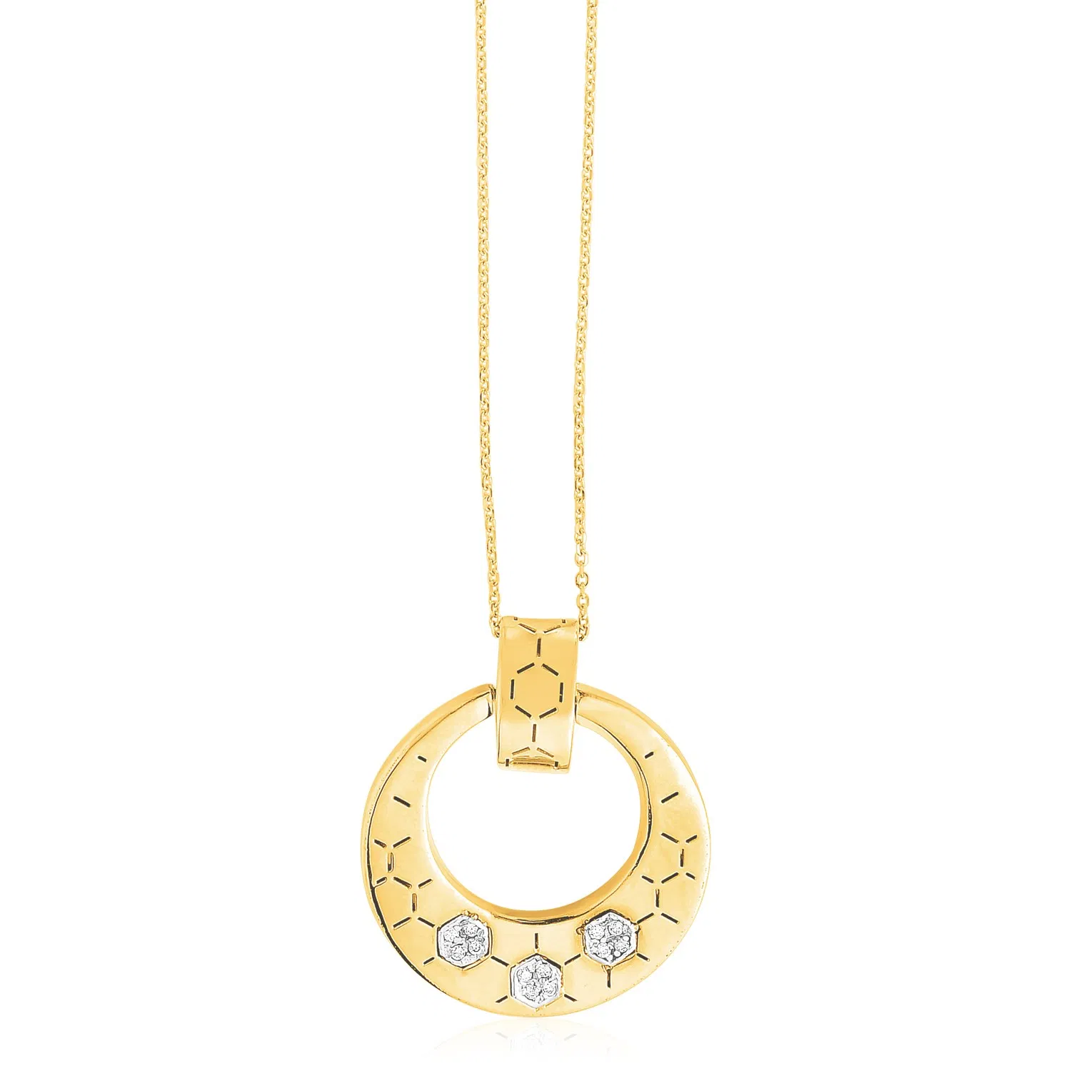 14 Karat Gelbgold High Polish Honeycomb Diamant Halskette