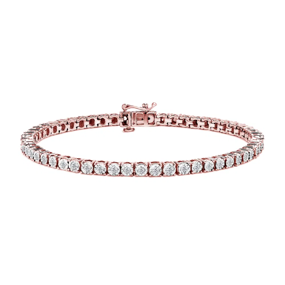 .925 Sterling Silber 1,0 Cttw Wunder-Set Diamant Round Faceted Bezel Tennis Armband (I-J Farbe, I3 Klarheit)
