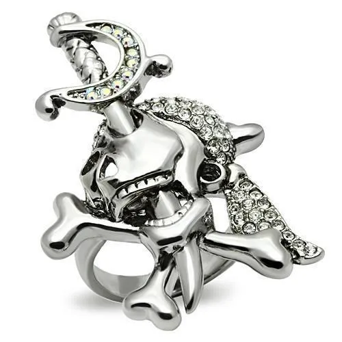 3W003 - Ruthenium-weißer Metallring mit Top-Grade - Kristall in Clear