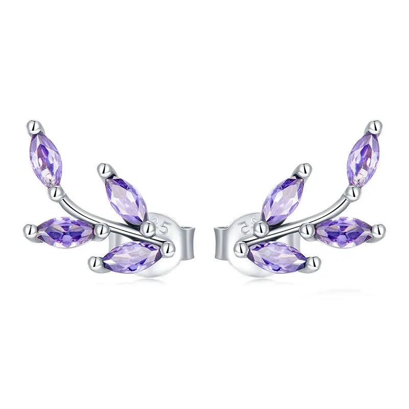 Diamant Zircon Sterling Silber S925 Purple Branch Stud Ohrringe