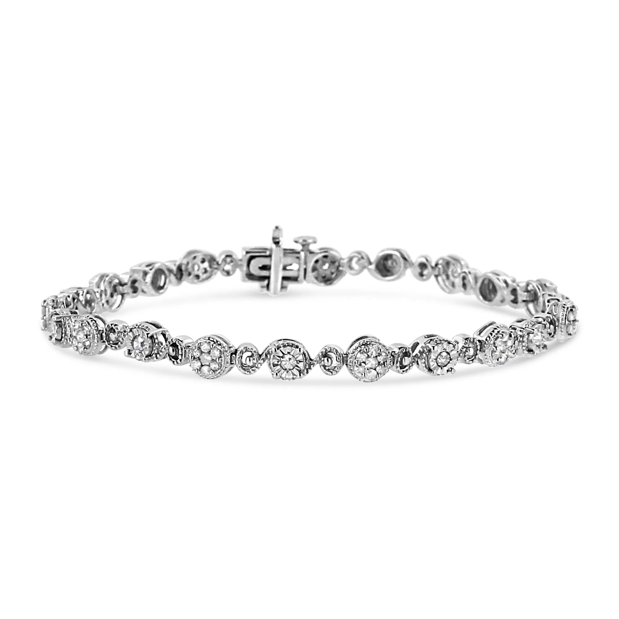.925 Sterling Silber 1.0 Cttw Diamant Swirl Beaded Link Armband (I-J Farbe, I3 - Promo Klarheit) - 7,25