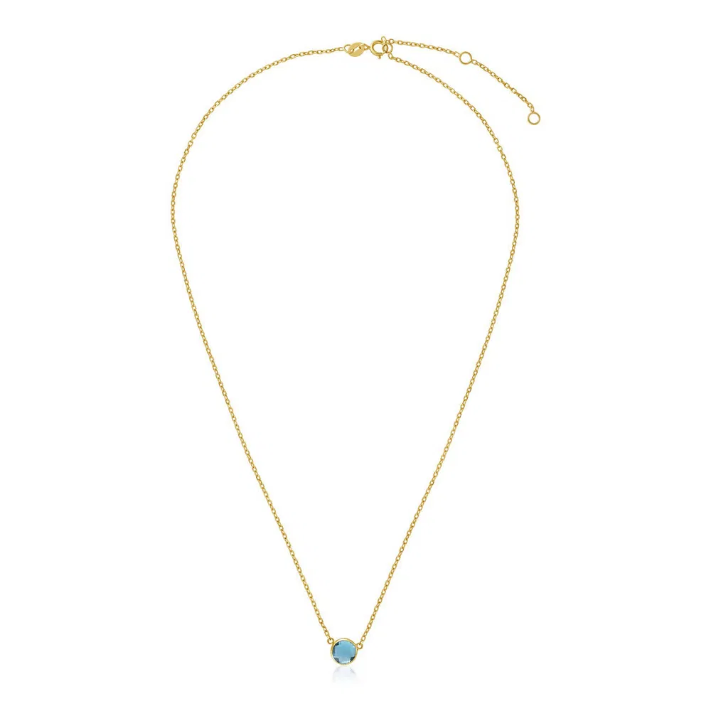 14 Karat Gelbgold 17 Zoll Halskette mit rundem blauen Topaz