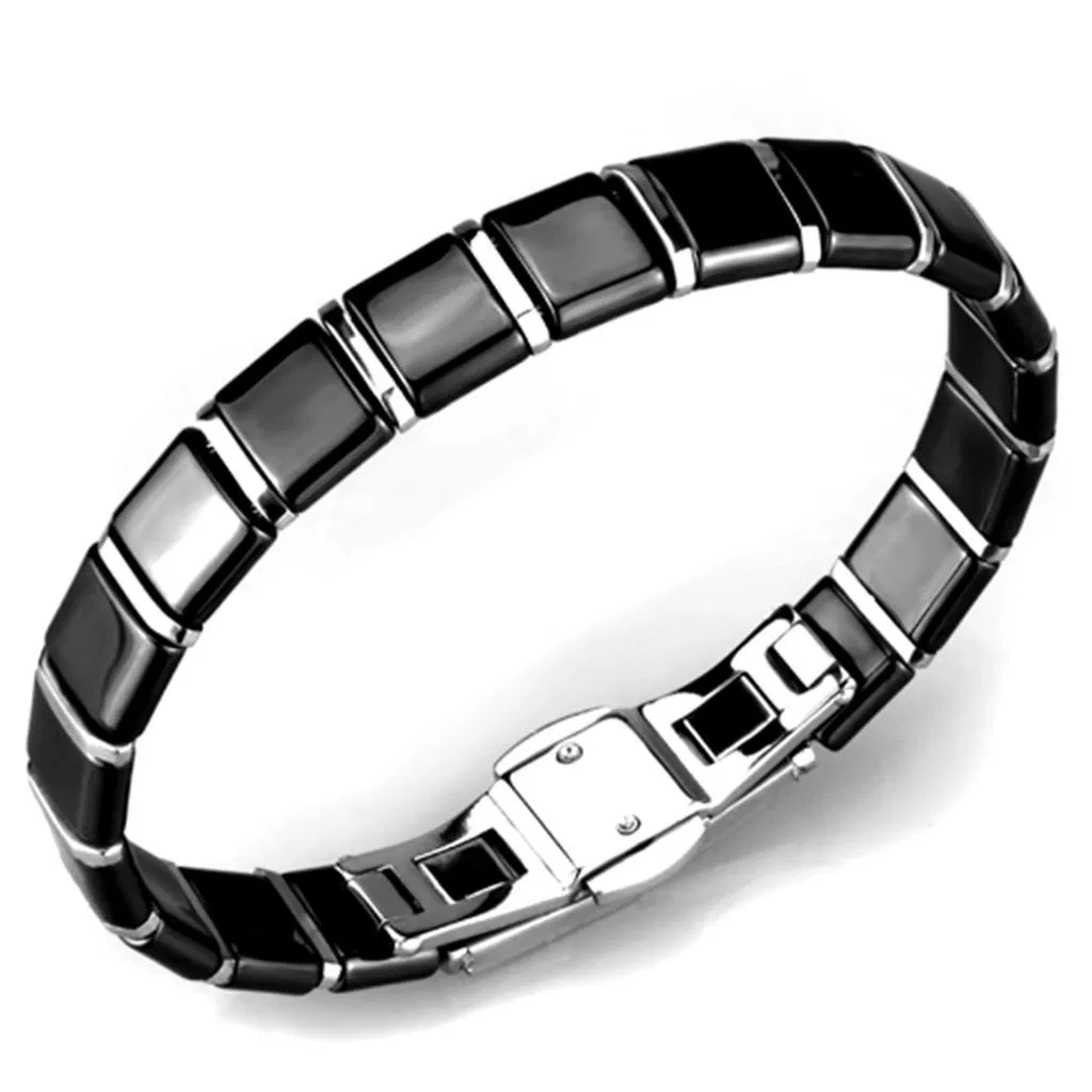 3W984 - Hoch poliertes (ohne Beschichtung) Edelstahl-Armband mit Keramik in Jet