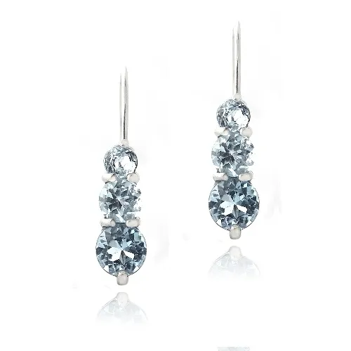 Sterling Silber 2ct Blau Topaz Drei Stein Drop Ohrringe