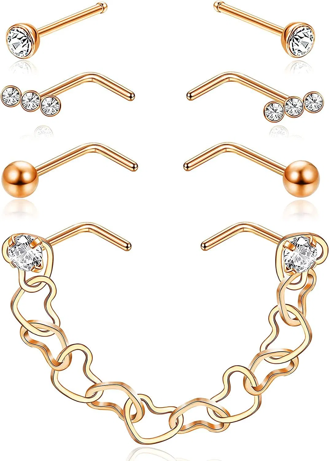 Nasenstabel Nasenkette für Frauen Nasenloch Piercing Kette 316L Edelstahl Nasenringe L-geformte Nasenkette Nasen Piercing Kette Nasenloch Piercing Schmuck
