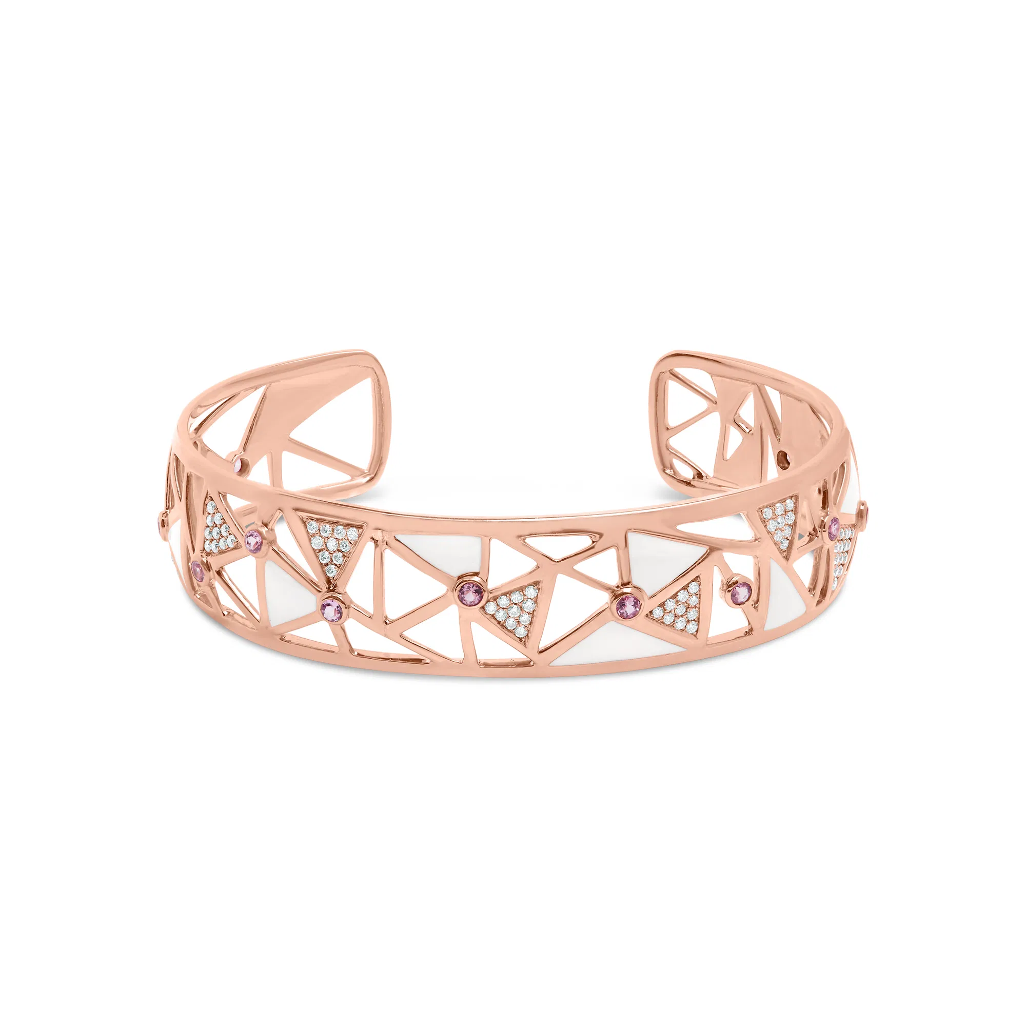14 Karat Rosengold 5 / 8 Cttw Diamant mit rosa Tourmalin Open Cuff Armband mit weißem Email (G-H Farbe, SI1 - SI2 Klarheit) - 7