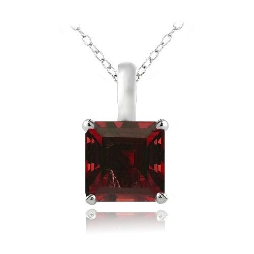 Sterling Silber 2,75 Karat geschaffen Ruby Square Solitaire Halskette