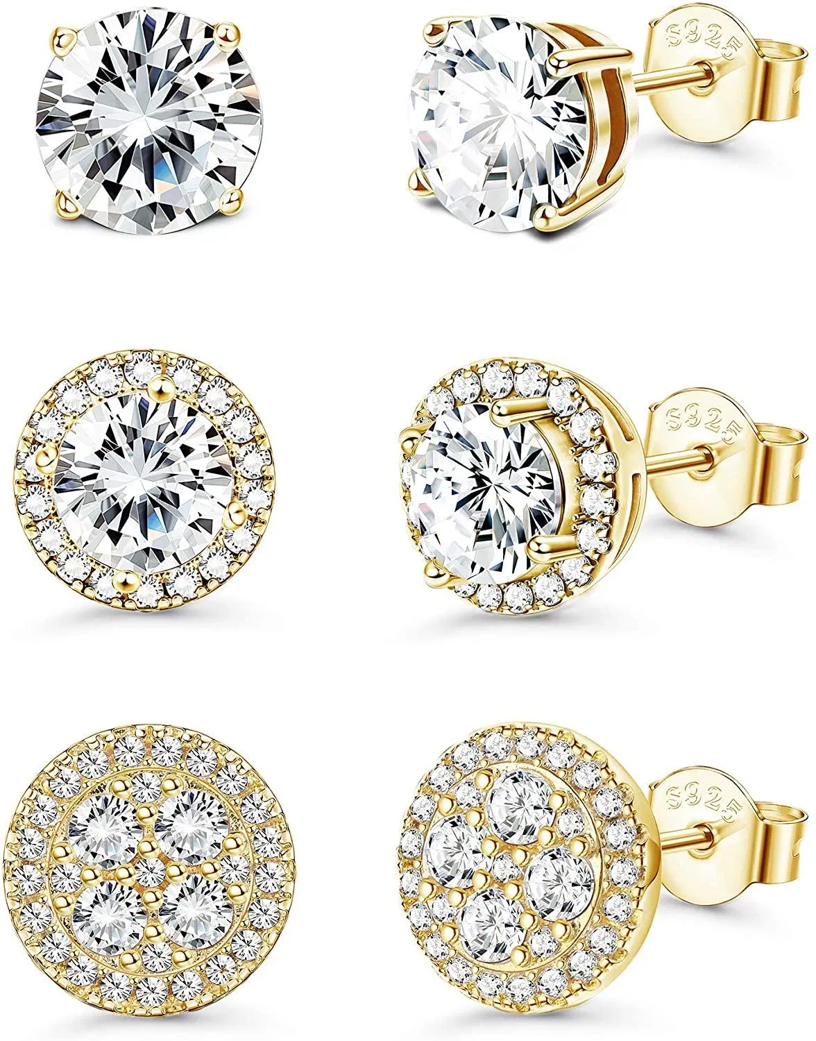 925 Sterling Silber Cubic Zirkonia Halo Stud Ohrringe 18K Gold Plated Brilliant Round Cut CZ Ohrringe Set für Frauen Männer