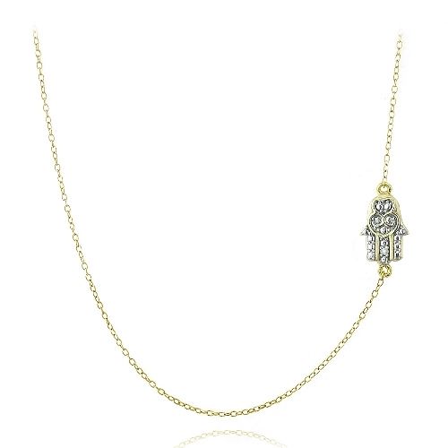 Goldton über Silberdiamanten Akzent Hamsa Kette Halskette