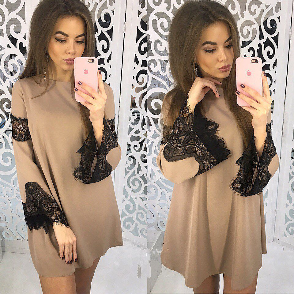 Frühling neue Spitze Nähen lang Ärmel Kleid Damen Kleidung
