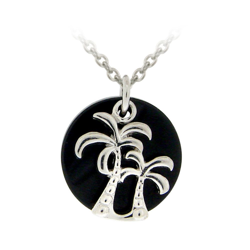 Sterling Silber Onyx & Palm Tree Charm Halskette